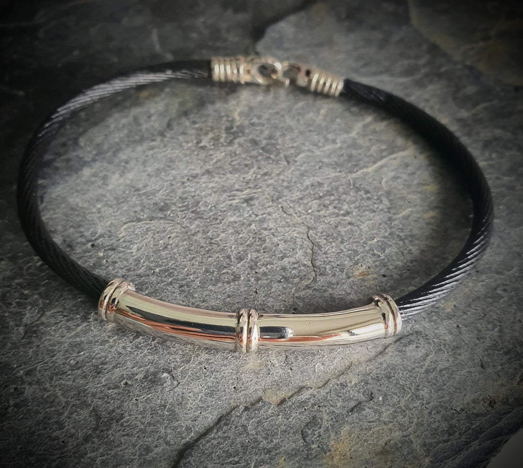 Mens Black Cable Bangle Cylindrical