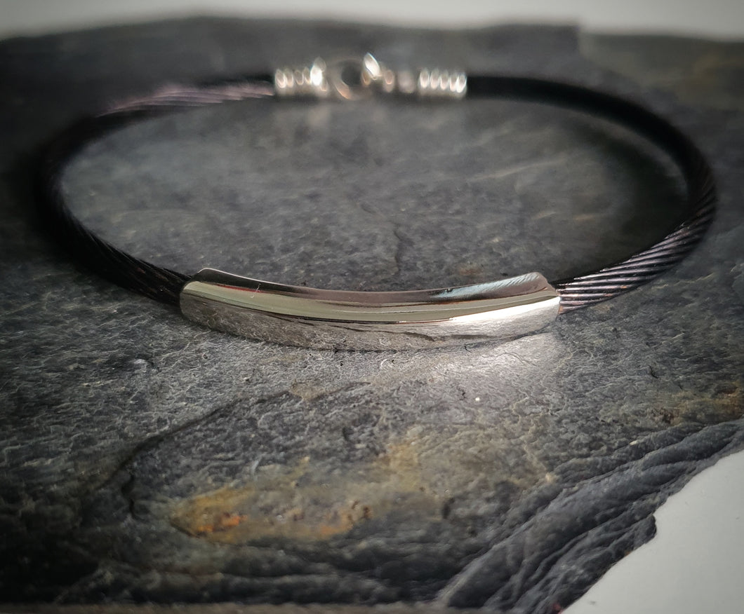 Mens Black Cable Bangle Square