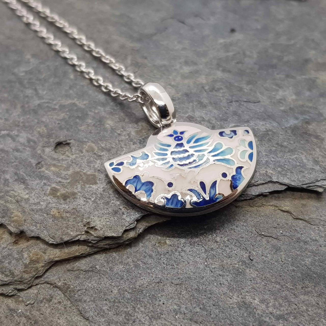 Blue Bird Flight Pendant With Sterling Silver Chain