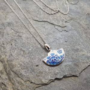 Blue Rose Garden Pendant With Sterling Silver Chain